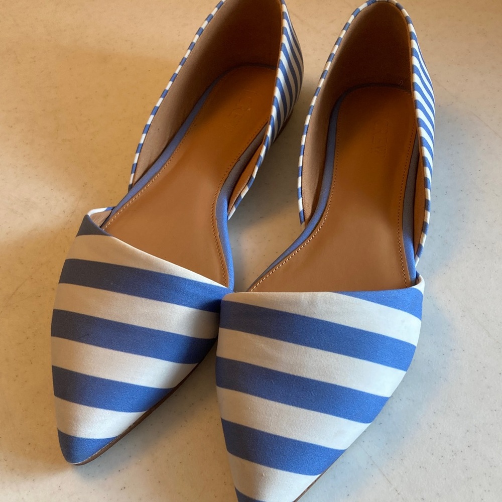J. Crew Blue and White Striped Pointed D'Orsay Flats